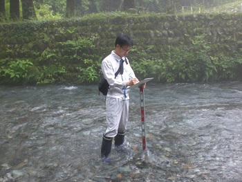 湧水量調査中