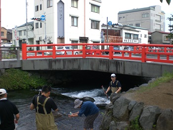湧水量調査中